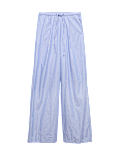 Pure Cotton Striped Drawstring Wide Leg Trousers