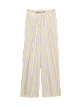 Pure Cotton Striped Drawstring Wide Leg Trousers