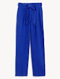 Pure Linen Belted Wide Leg Trousers