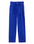 Pure Linen Belted Wide Leg Trousers