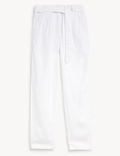 Pure Linen Belted Tapered Trousers