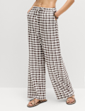 Linen Rich Gingham Wide Leg Trousers