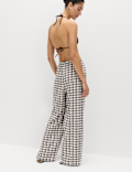 Linen Rich Gingham Wide Leg Trousers