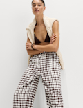 Linen Rich Gingham Wide Leg Trousers