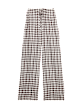 Linen Rich Gingham Wide Leg Trousers