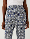 Printed Pleat Front Tapered Trousers