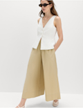 Pure Cotton Cropped Palazzo Trousers