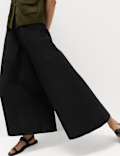 Pure Cotton Cropped Palazzo Trousers