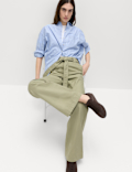 Pure Cotton Belted Straight Leg Trousers