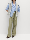 Pure Cotton Belted Straight Leg Trousers