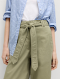 Pure Cotton Belted Straight Leg Trousers