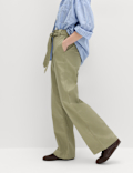 Pure Cotton Belted Straight Leg Trousers