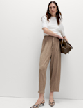 Textured Elasticated Waist Carrot Leg Trousers