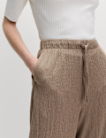 Textured Elasticated Waist Carrot Leg Trousers
