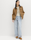 High Waisted Wide Leg Turn Up Jeans