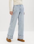 High Waisted Wide Leg Turn Up Jeans
