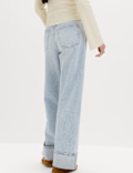 High Waisted Wide Leg Turn Up Jeans