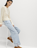 High Waisted Wide Leg Turn Up Jeans