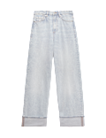 High Waisted Wide Leg Turn Up Jeans