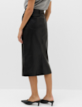 Leather Look Split Back Midi Skirt