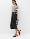 Leather Look Split Back Midi Skirt
