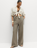 Linen Rich Tie Side Wide Leg Trousers