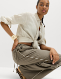 Linen Rich Tie Side Wide Leg Trousers