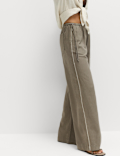 Linen Rich Tie Side Wide Leg Trousers