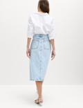 Pure Cotton Denim Asymmetric Midi Wrap Skirt