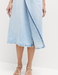 Pure Cotton Denim Asymmetric Midi Wrap Skirt