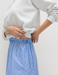 Pure Cotton Poplin Striped Pleated Midi Skirt