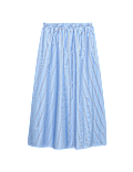 Pure Cotton Poplin Striped Pleated Midi Skirt