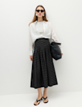 Cotton Rich Checked Button Detail Maxi Skirt