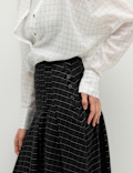 Cotton Rich Checked Button Detail Maxi Skirt