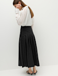 Cotton Rich Checked Button Detail Maxi Skirt