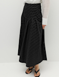 Cotton Rich Checked Button Detail Maxi Skirt