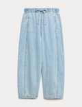 Pull On High Waisted Barrel Leg Jeans