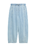 Pull On High Waisted Barrel Leg Jeans