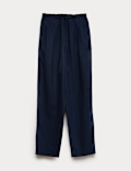 Linen Rich Elasticated Waist Tapered Trousers