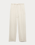 Linen Rich Elasticated Waist Tapered Trousers