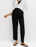 Linen Rich Elasticated Waist Tapered Trousers