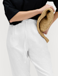Linen Rich Elasticated Waist Tapered Trousers