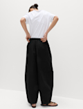 Pure Cotton Drawstring Barrel Leg Ankle Grazer Trousers