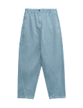 Pure Cotton Elasticated Waist Carrot Leg Trousers