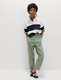 Pure Cotton Elasticated Waist Carrot Leg Trousers