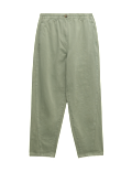 Pure Cotton Elasticated Waist Carrot Leg Trousers