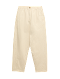 Pure Cotton Elasticated Waist Carrot Leg Trousers