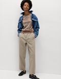 Pure Cotton Elasticated Waist Carrot Leg Trousers
