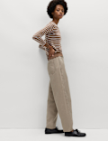Pure Cotton Elasticated Waist Carrot Leg Trousers