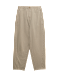 Pure Cotton Elasticated Waist Carrot Leg Trousers